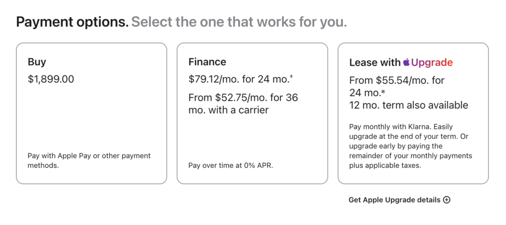 apple's payment options
